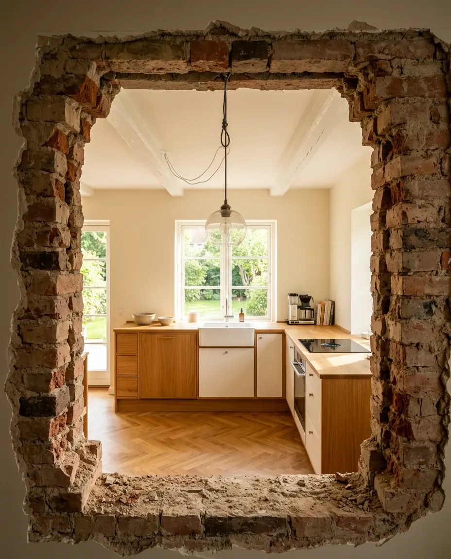 Interior through opened wall